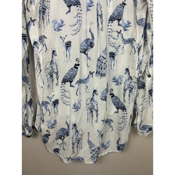 Maeve Animal Printed Top Blue Sz Medium Whimsical Boho - Picture 7 of 9
